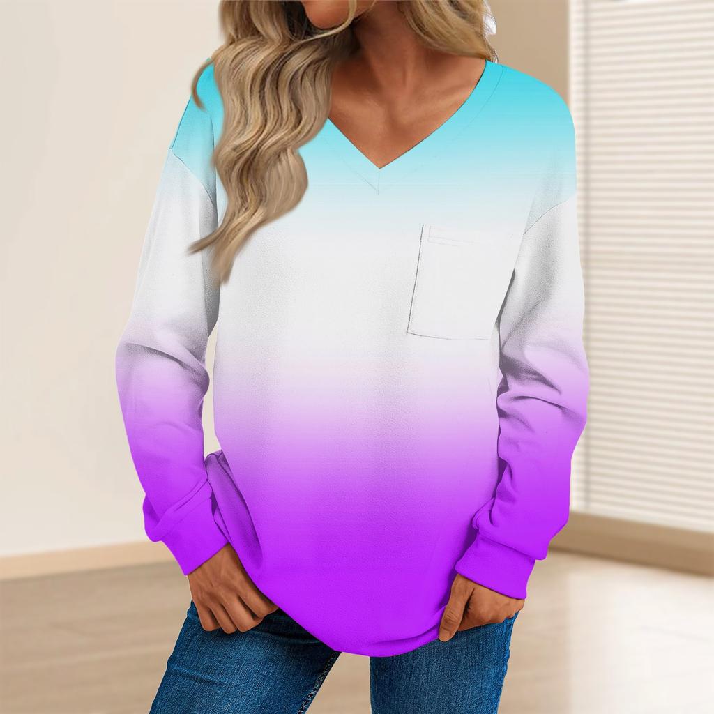 Top pulover cu decolteu în V cu mânecă lungă ocazional pentru femei