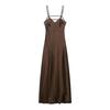 European Women's Fashion: Silk Satin Midi Slip Dress with Decorative Style