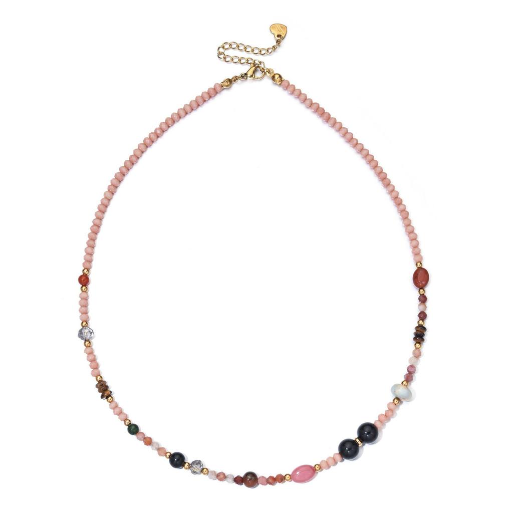 Women's Luxurious Pink Crystal Beads & Natural Stone Clavicle Necklace