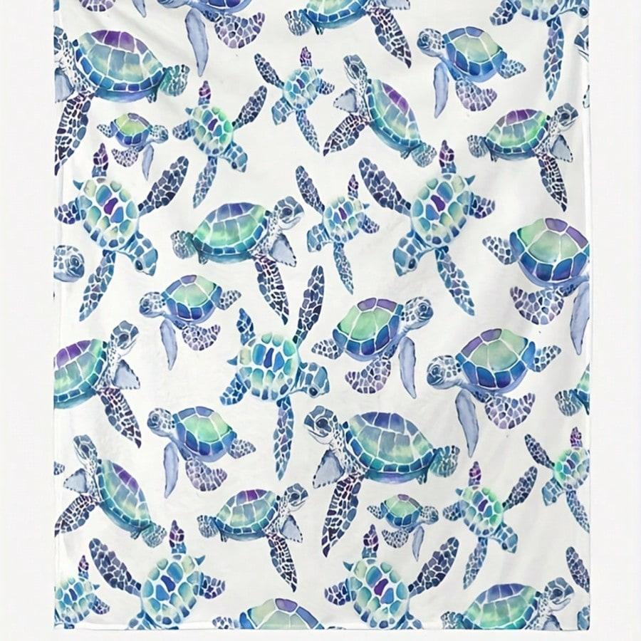 All Seasons Soft Cozy Warm Throw Blanket With Sea Turtle Print, Multipurpose Portable Blanket For Sofa, Bed, Office And Travelli