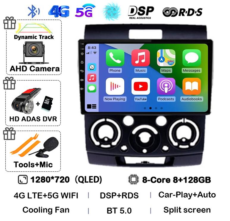 Android 14 Car Radio Stereo for Ford Everest Ranger Mazda BT50 BT-50 2006 2007 2008 2009 2010 2011 Multimedia Player Head Unit