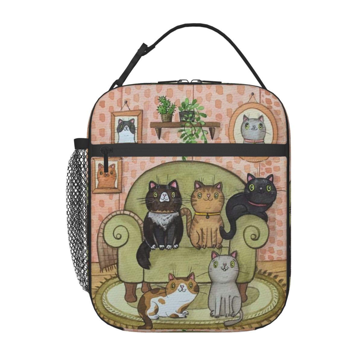

Cartoon Various Cat In The Sofa Design Insulated Lunch Bag for Women Children Portable Food Boxes Thermal Lunch Box Tote One Size