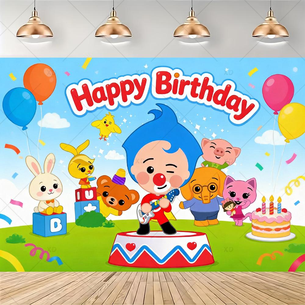 Cartoon Pliming Plims Thema Kindergeburtstag Party Dekoration Hintergrund Zubehör Ballon Set Kuchenaufsätze Banner Kulisse Kindergeschenk