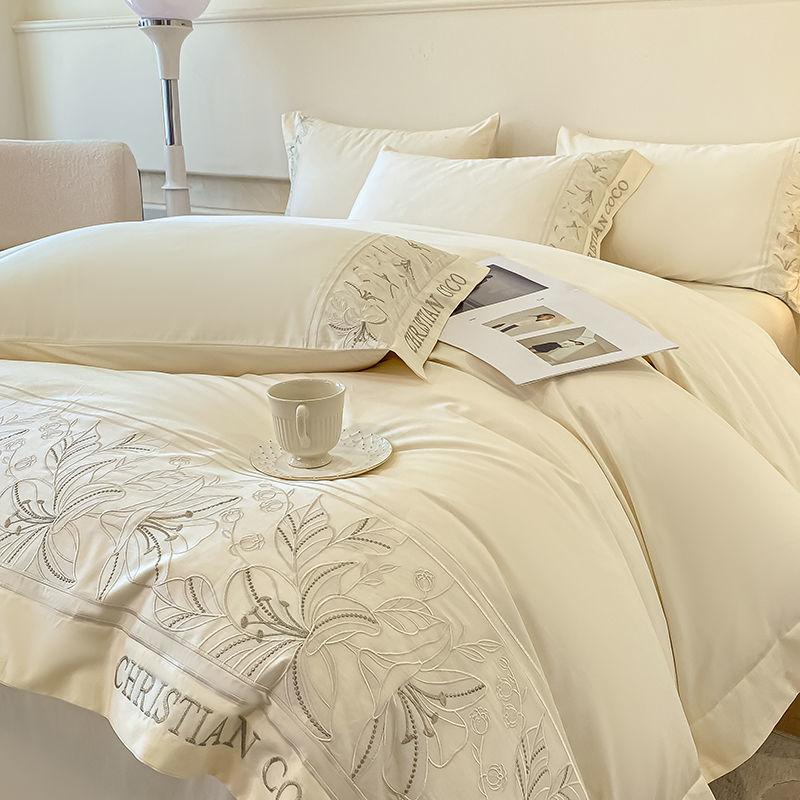 Premium Sense Maternal and Infant Grade Class A 80 Long-staple Cotton 4pcs Quilt Cover Pure Cotton Sheet Light Luxury Embroidery Bedding 4