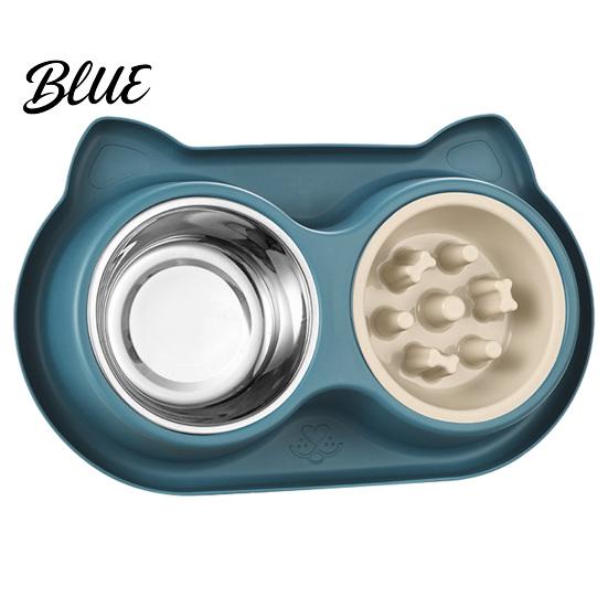 Dual Pet Feeding Station Double Bowls Feeder Slow Feeder Bowl And Stainless Steel