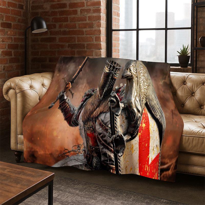 Cartoon Knight Templar Cavalier Crusaders Flannel Blanket Soft Warm Throw Blanket for Bedroom Living Room Bed Travel Picnic Kid