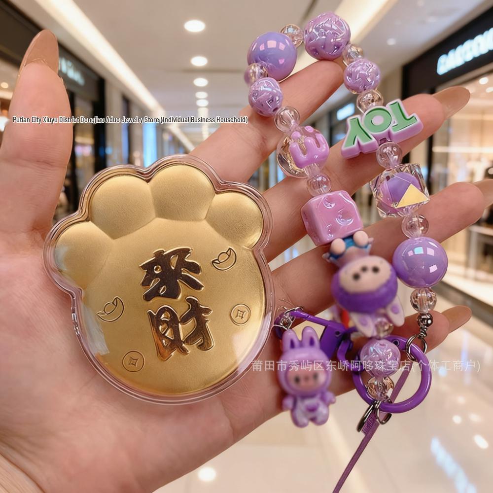 Pingente de Bolsa Gato da Sorte de Ouro Puro 999 20mg e Chaveiro de Urso