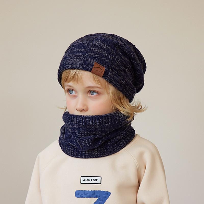 Kids Knitted Hat And Gloves Set For Winter Warmth With Neck Protector For Children