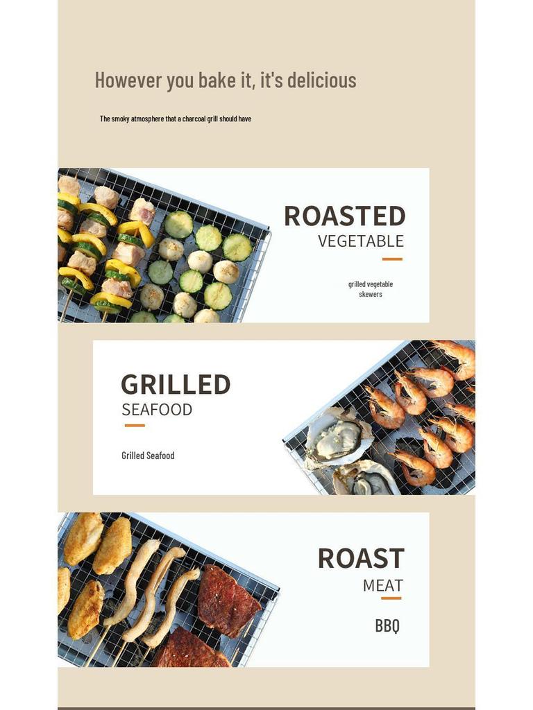 Tragbarer Holzkohlegrill: Outdoor Camping Tischkocher zum Braten von Fleisch & Spießen