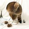 1Pcs New Thickened Raccoon Fur Cap Warm with Fur Balls Bomber Pom Hat Ushanka Fashion Winter Hat for Adult