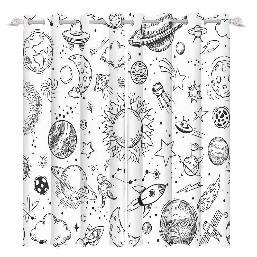 Kids Room Decoration Curtain Cartoon Pattern Whale Unicorn Space Planet Elephant Boy Girl Children'S Bedroom Blackout Curtains
