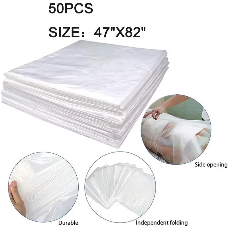 50 PZ 47x82 Pollici Sacchetti Monouso per Sauna in PVC Telo Impermeabile per Avvolgimento Corpo Foglio di Plastica Rivestimenti per Coperte da Spa Protettore Igienico Uso Salone
