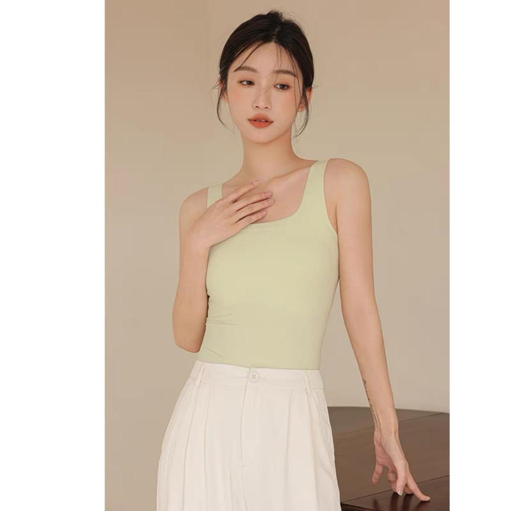Square Neck Seamless Camisole with Chest Pads: Comfortable, Wide Strap, Fixed Cups, Beautiful Back Design for Women.