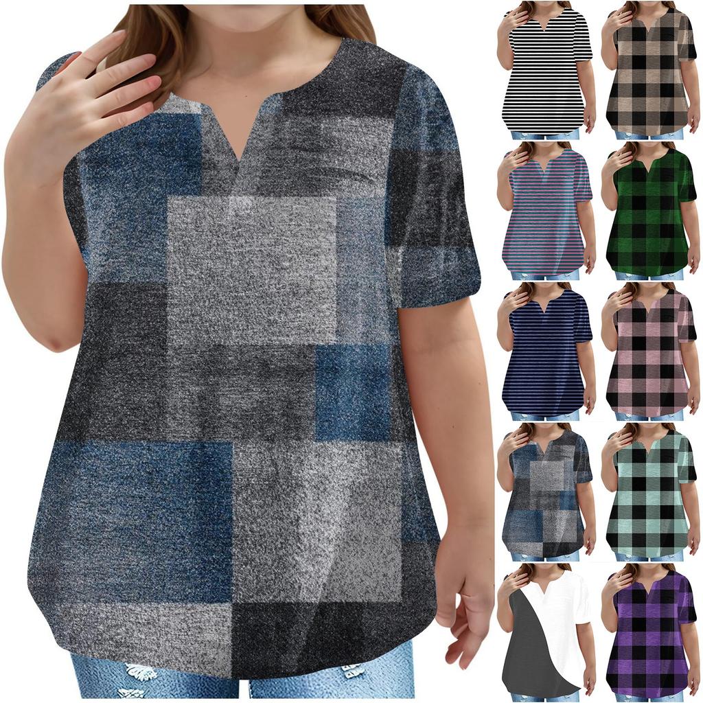 Children's Plus-size T-shirt Casual Fashion V-neck Short-sleeved Pocket Top