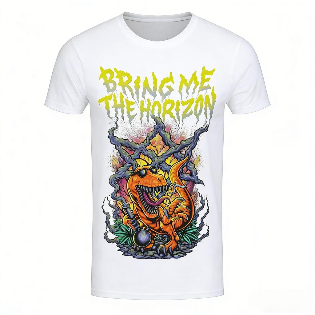 Bring Me The Horizon Album Flower of Life Girls 3D Retro Mens and Womens Tshirts Street Short Sleeves Round Neck Mens Wear