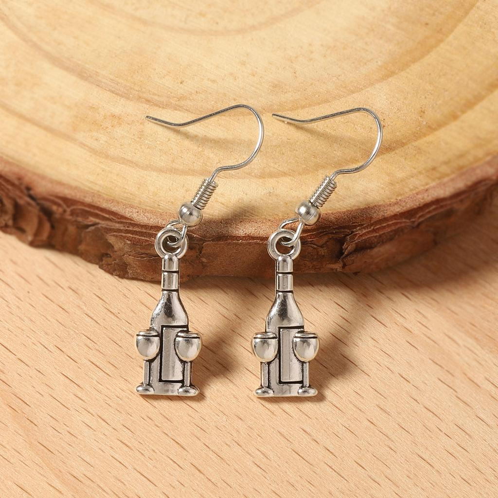Cross-border personality, retro fashion trend, gothic style, various ancient silver wine bottles, earrings, ear hooks, hip-hop punk niche