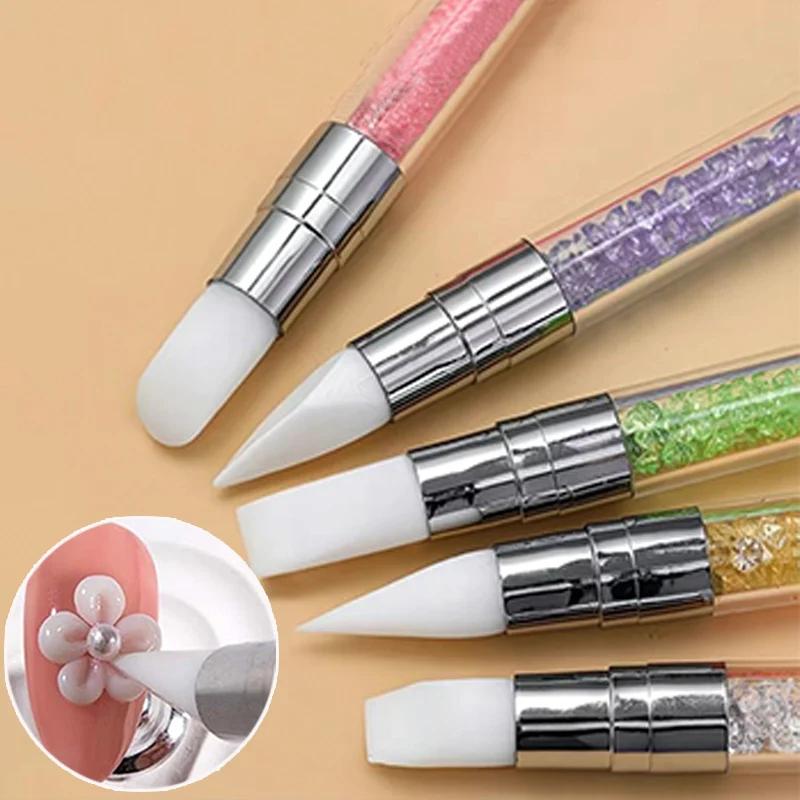 Double Head Sculpting Brush Professional ManicureTools Silicone Nail Art Pen Carving Flower Pen Adjustable Glue Stick Embossing
