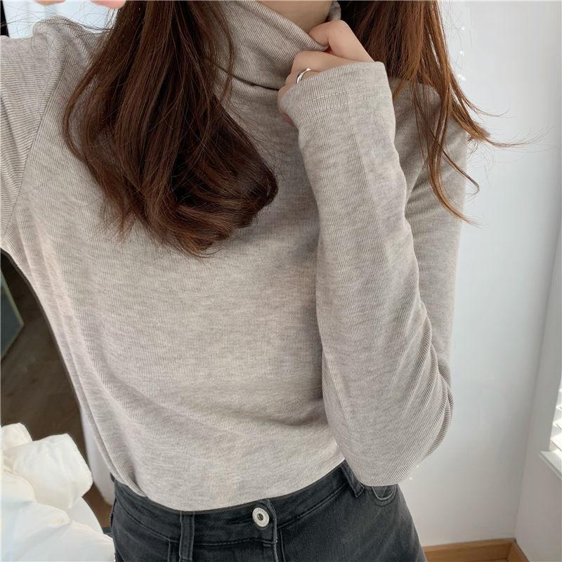 Autumn and Winter, Bottom Shirt, Half-high Neck and Female Furry T-shirt, Long Sleeves Thick Student Top