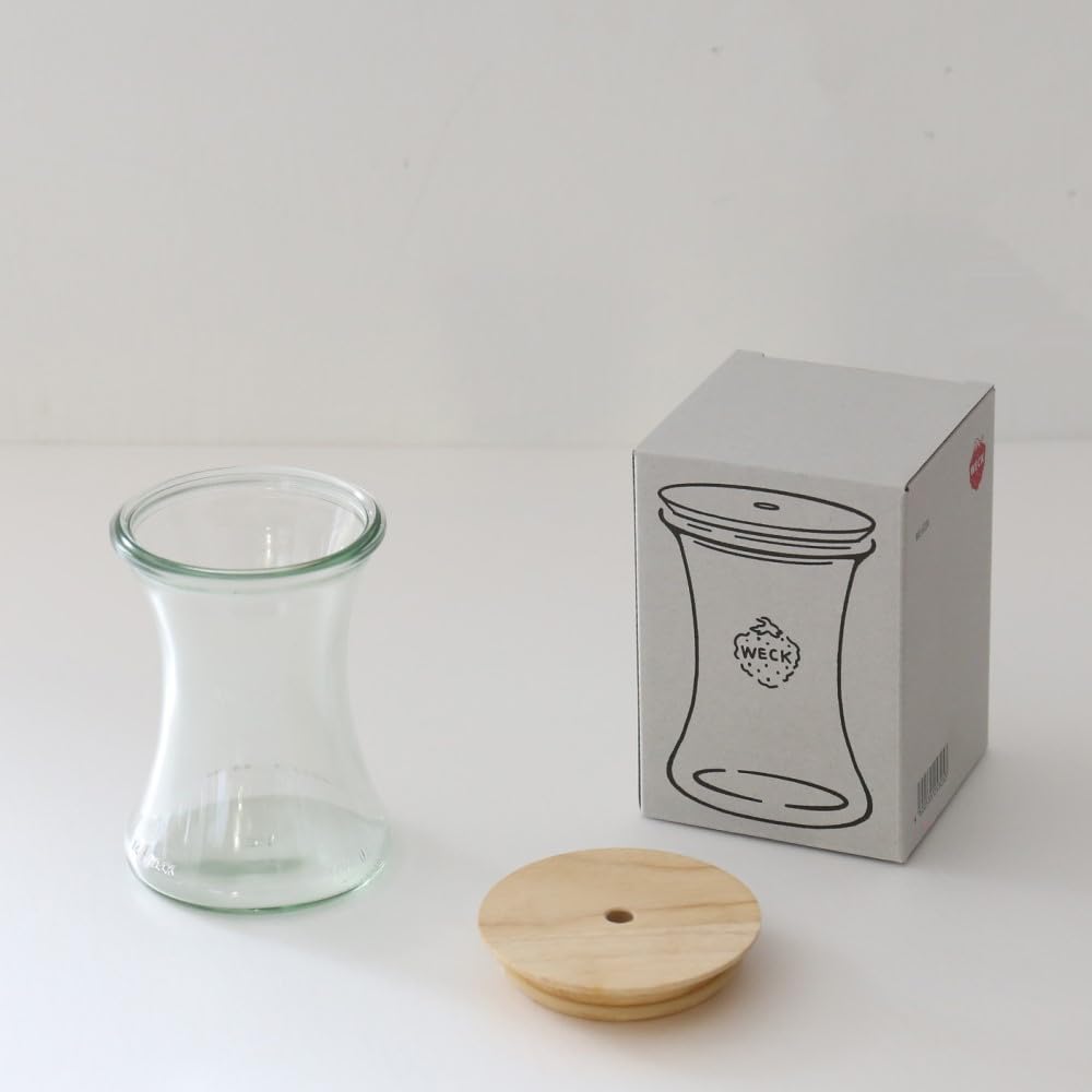 Weck Gift Box Drink Bottle, Delicatessen, 330ml, with Perforated Wooden Lid, WE-S224