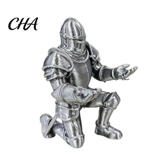 Desktop Storage Ornament 3D Printed Knight Pen Holder, Kneeling Armor Stand, Vintage Desk Statue Stationery Organizer for Office Study And Gaming