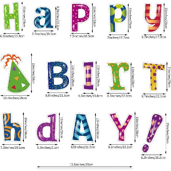 URATOT 15 Pack Happy Birthday Letters Yard Sign Card Colorful Lawn Sign Outdoor Lawn Decorations with Stakes