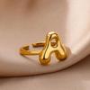 Stainless Steel Chunky Letter Rings For Women Gold Color A-Z Initial Letter Adjustable Ring Wedding Fashion Jewelry Gift