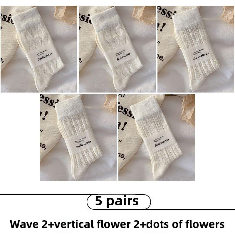 5 Pairs of Women's Summer Thin Lovely Mesh Tube Stack Socks