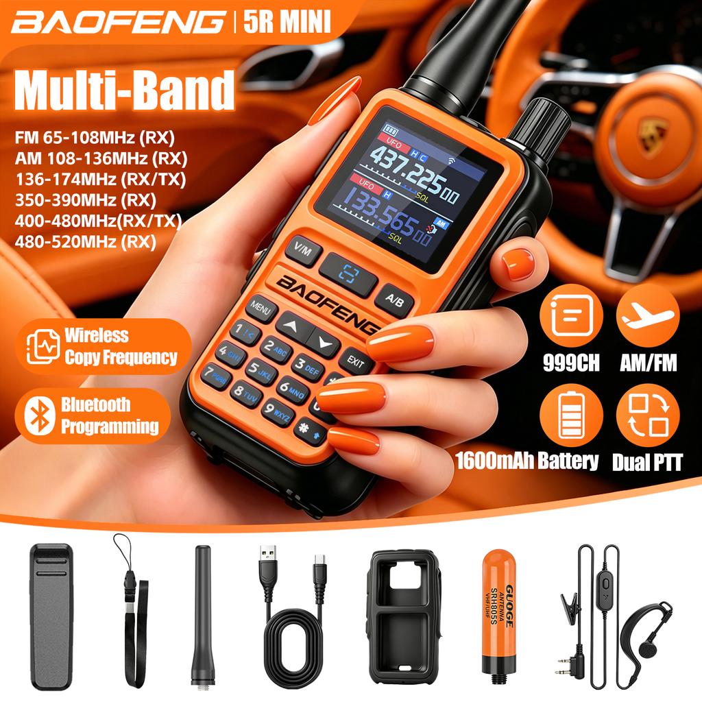 Baofeng 5Rmini Walkie-Talkie Bluetooth Programming Aviation Receiver Dual PTT Transmitter Key Outdoor Travel Baofeng Handheld RA