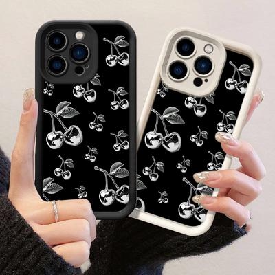 JT74 Czereśniowy Czarny Telefon dla iPhone 17 16 15 Pro Max Samsung S26 S25 S24 Ultra A17 A16 A07 A56 Xiaomi 15T Redmi Note 14 Pro Plus Miękkie Etui Cover z TPU