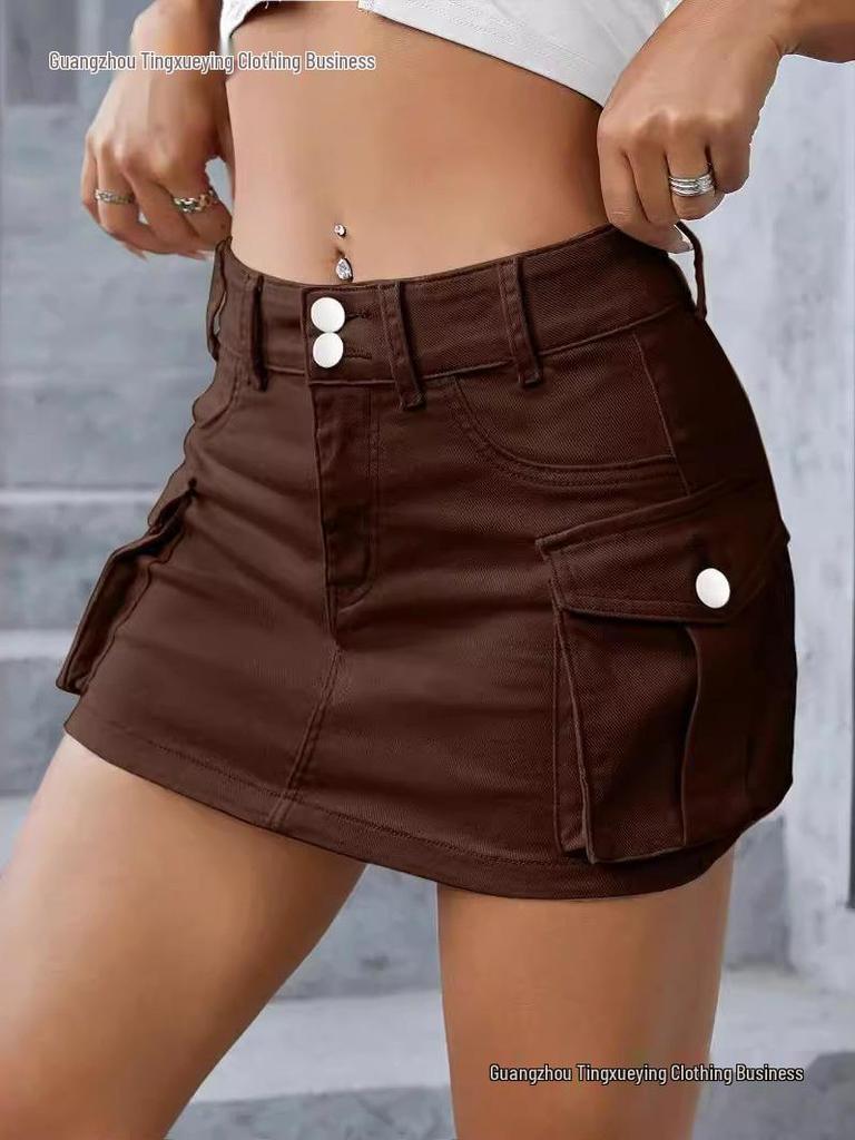 European & American Style Autumn Low-Waist Slim Fit Hip-Hugging Solid Color Skirt for Women