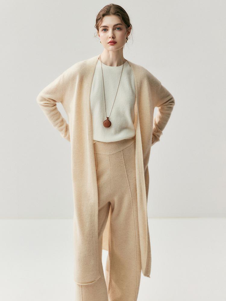 2025 Cashmere Rolled Edge Long Cardigan: Autumn/Winter Collarless Outerwear for Women - Comfy, Stylish & Perfect for Commuting