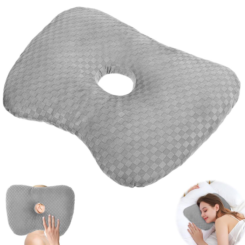 Ear Piercing Pillow for Side Sleepers Protective Ear Pain Relief Inflammation Pressure Sores Donut with Ear Hole Comfortable