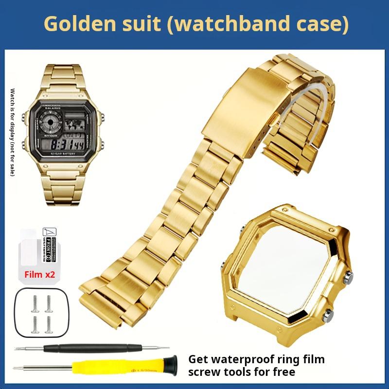 

AE1200 Металевий корпус+ремінець мод-комплект Для Casio маленький блок AE-1200 AE-1300 Ремінець з нержавіючої сталі Чорний Сріблястий Ремінець для годинника Чоловічий Браслет For AE-1200 AE1300