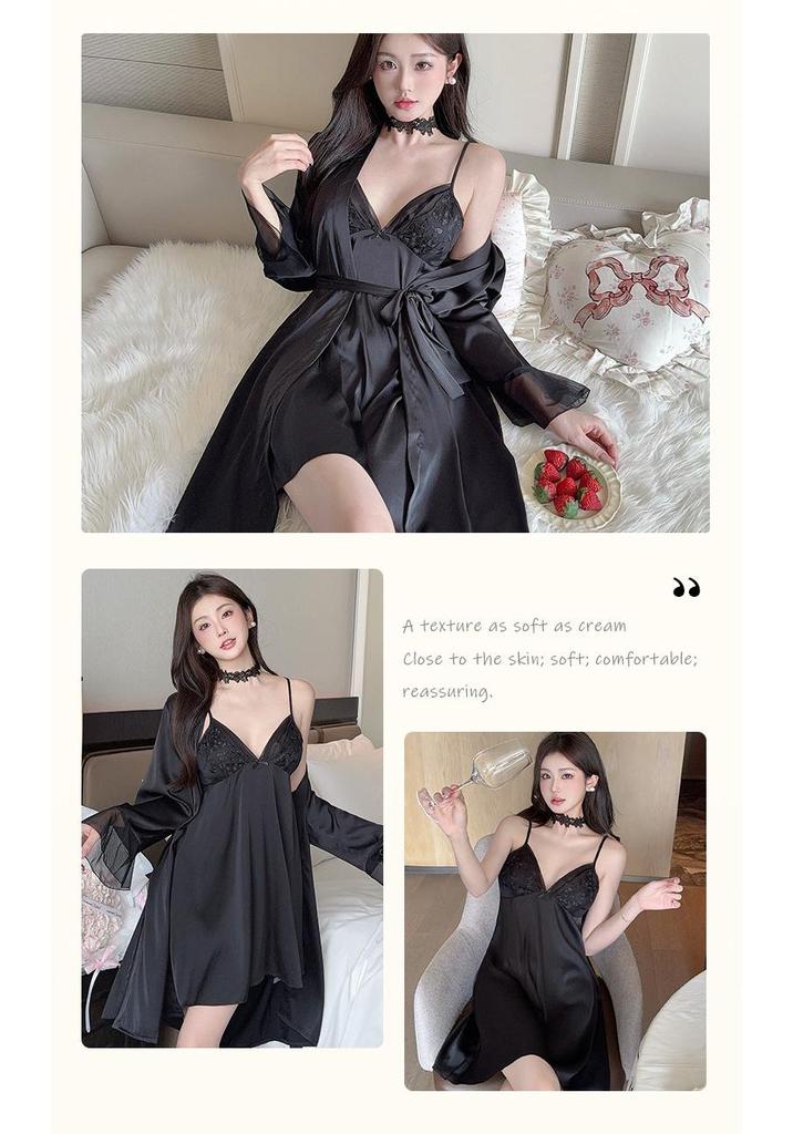 Women's Ice Silk Camisole Nightgown with Built-in Bra - Sweet, Sexy Homewear & Outdoor Style