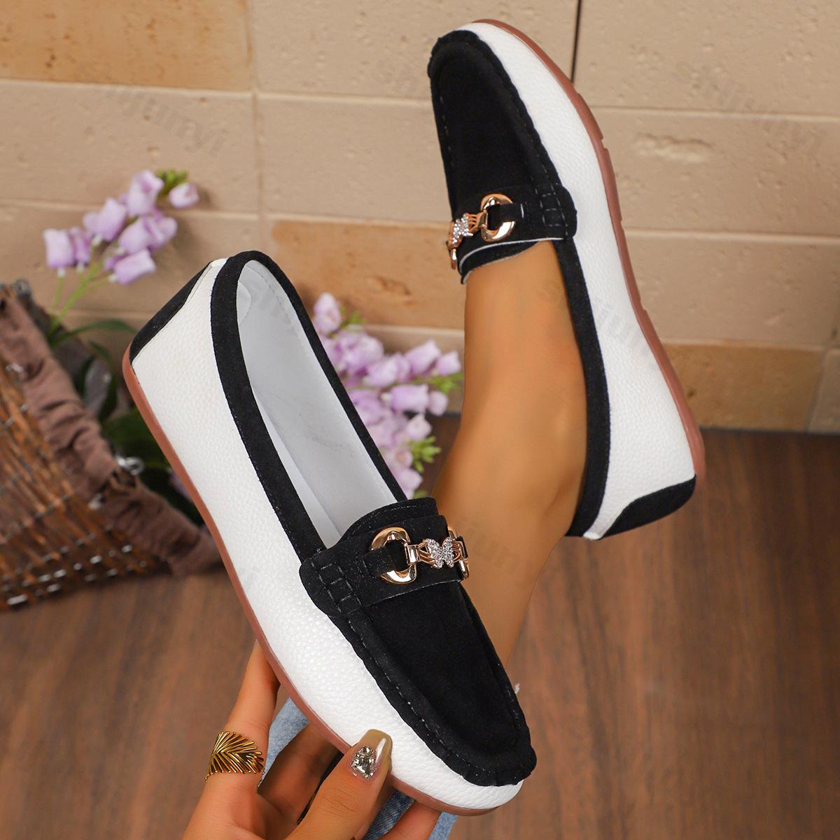 

Мода 2025 Осень Новая Мода Ретро Мелкий Вырез Повседневные Лоферы для Женщин Удобные Универсальные Цветные Слипоны Одинарная Обувь 36 чёрный