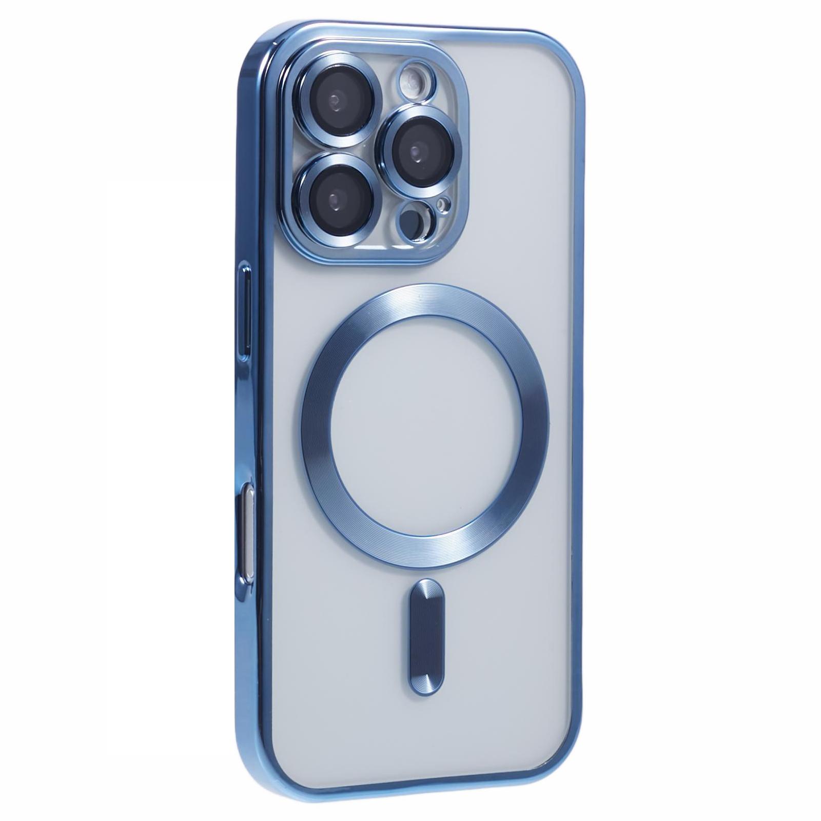 

For iPhone 16 Pro Magnetic Case Soft TPU Electroplating Phone Cover with Lens Film Baby Blue