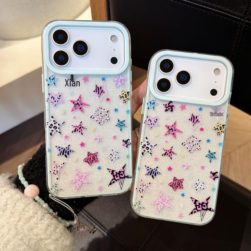 Korean Style Leopard Print Star Phone Case for iPhone 13/14/15/17 Pro Max