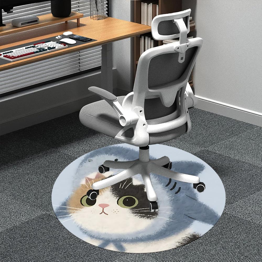 1PC Cat Kitten Office Round Area Rug, Mat Suitable ForOffice, Under Office Chairs Bedroom Living Room Home Decor, Room Deco