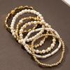 White Turquoise Gold Beaded Bracelet Set 6Pcs Stackable Stretch Wristbands Boho Jewelry Gift for Women