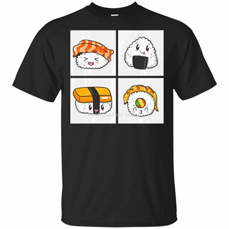 Cute Japanese Sushi Rolls  Anime Style Kawaii Food Black  TShirt S3Xl Stylish Custom Tee Shirt male brand tshirt summer S