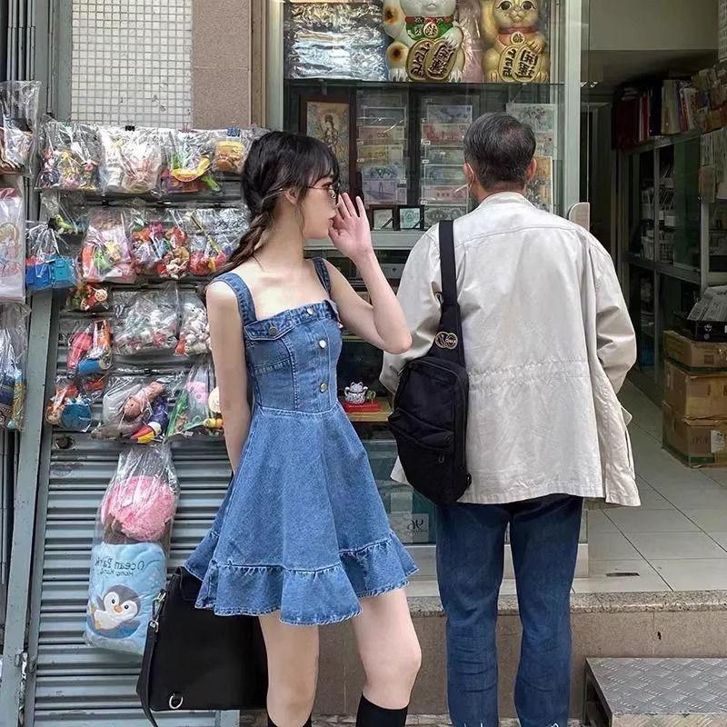 

French Denim Tummy-Control Slimming Dress - Age-Reducing Overalls Style for Women, Summer 2025 M