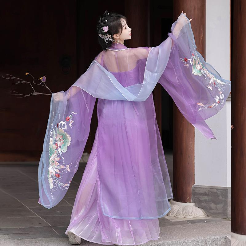 Hanfu New Embroidered Qi Skirt Tang Style Big Sleeve Cardigan Adult Women's Spring and Summer Thin Suit