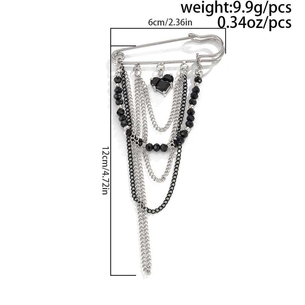 Exaggerated Personality Heart Multiple Chain Tassel Brooches for Women Fashion Imitation  Pearl Brooch Suit Pants Bag Decoration