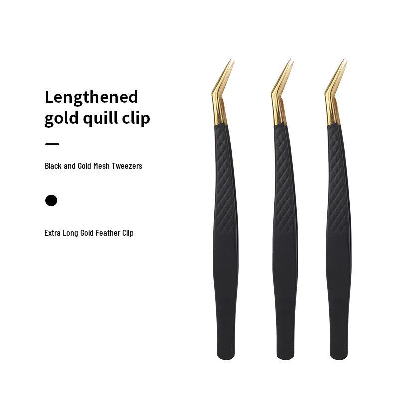 High-Precision Black Gold Eyelash Tweezers - Stainless Steel for Grafting and Extension
