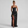 Summer new celebrity temperament sexy slim-fitting pleated split satin dress dress dress