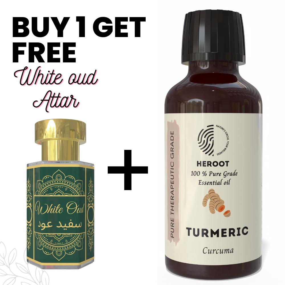 Turmeric Essential Oil 10ml for Aromatherapy & Home Fragrance Get 1 Free 6 Ml Attar – Aqua AQ, Dubai Oud, Aura, White Oud