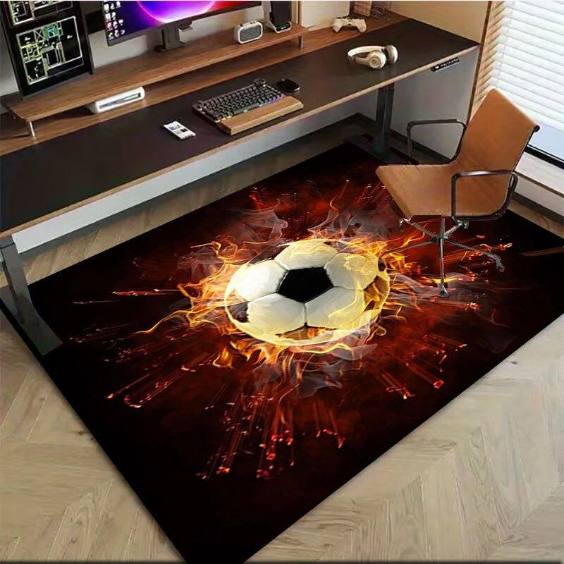 "Flaming Soccer Ball Sports Poster"Office Mat Perfect for Home Decor Office Desk Chair Rugs Chair Carpet for office Polyester Chair Mat Gift