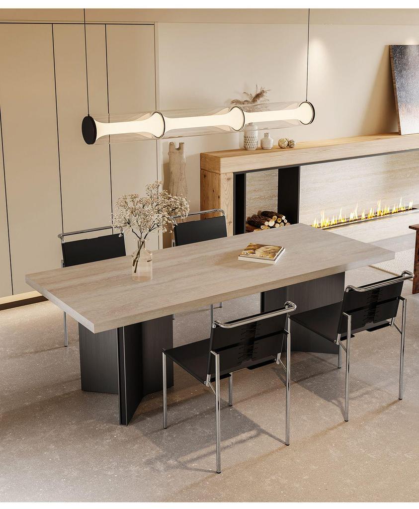 Italian Modern Retro Travertine Dining Table and Chair Set, Bauhaus Style, for Large Apartments