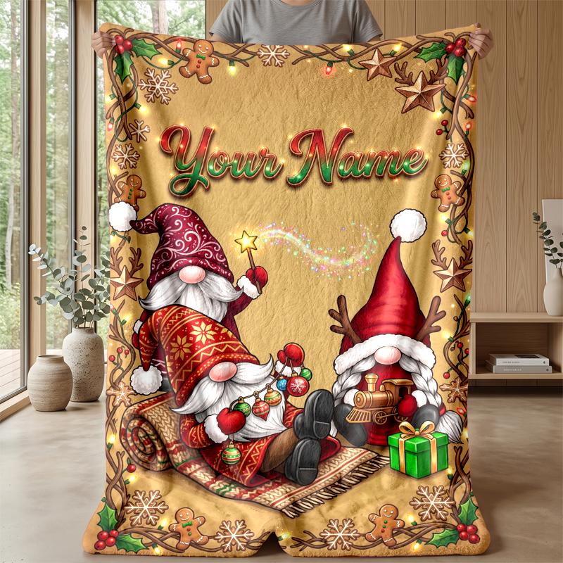 Christmas Custom Name Printed Flannel Blanket Warm Comfort Bed Throw Home Decor Holiday Gift