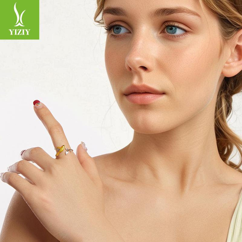 Cute Yellow Warbler Open Ring S925 Sterling Silver Simple Temperament Versatile Bird Ring
